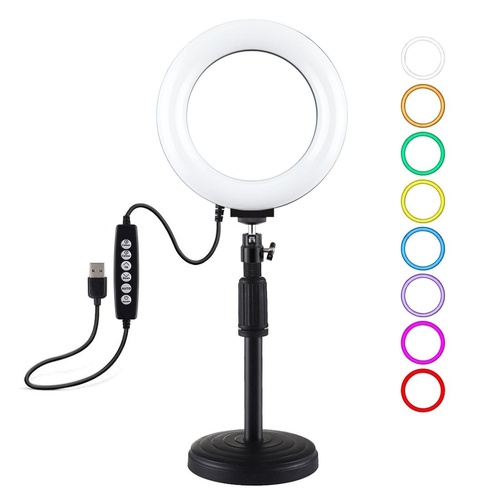 Usb 10 Modes 8 Colour Led Ring Light with Tripod Mount - 6.2 Inch Diameter - Main Image