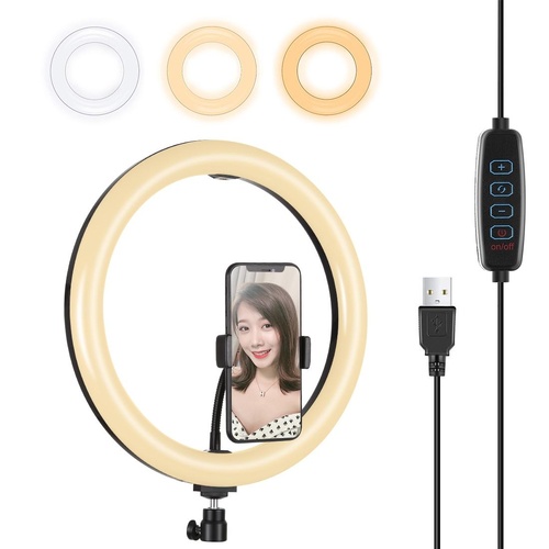 30cm Usb Dual Colour Led Ring Light with Phone Clamp - Black - Main Image