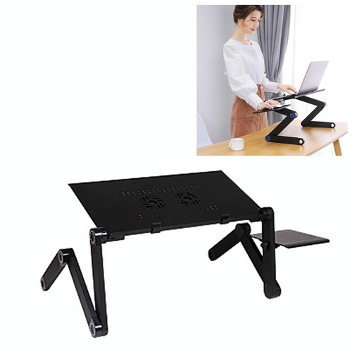 Foldable Laptop Stand with Dual Fans & Mouse Pad - 360 Degree Adjustable - Black - Main Image