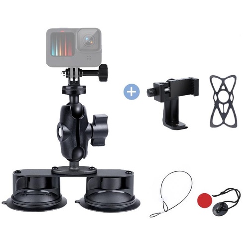 Universal Dual Suction Cup Mount for Action Cameras and Smartphones - Main Image