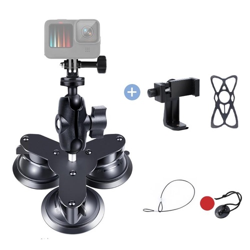 Triangle Suction Cup Mount for Gopro with Tripod Adapter and Phone Clamp - Main Image