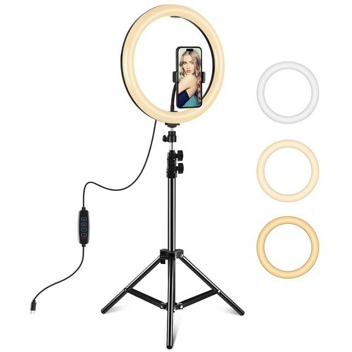 11.8 Led Ring Light with Tripod and Phone Clamp - 3 Modes Dual Colour Temperature Curved Surface - Black - Main Image