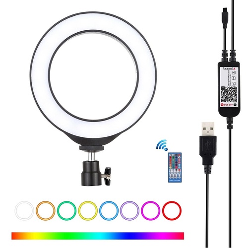 Dimmable 6.2 Usb Rgbw Led Ring Light with Cold Shoe Tripod & Remote - Black - Main Image