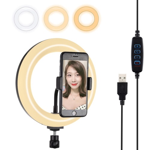 20cm Usb Dual Colour Led Ring Light with Phone Clamp - Black - Main Image