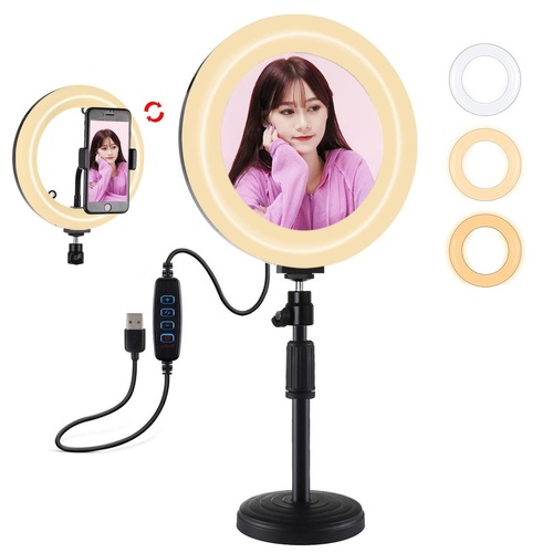 7.9 Dual-colour Led Ring Light with Desktop Mount and Phone Clamp - Main Image