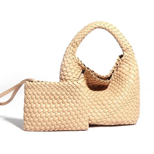 Apricot Hand Woven 2-in-1 Shoulder Bag - Apricot Colour - Main Image