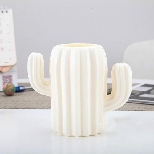 Cactus-shaped Vase Creative Desktop Pen Holder for Home Decor - Milk White - Main Image