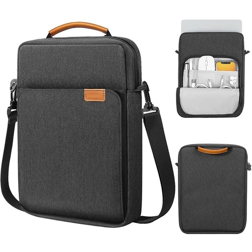 13 Inch Vertical Laptop Bag - Handheld Shoulder Crossbody - Black - Main Image