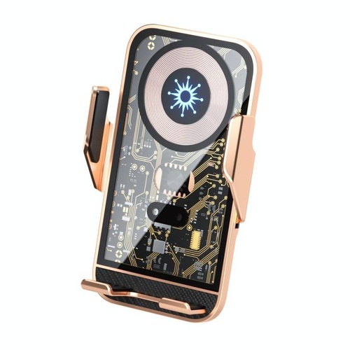 15w Fast Wireless Charger with Infrared Sensor for C10 Car Navigation - Transparent Stand - Golden - Main Image