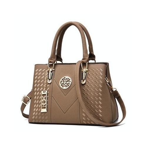 Women Leather Messenger Handbag - Stylish and Functional - Khaki - Main Image