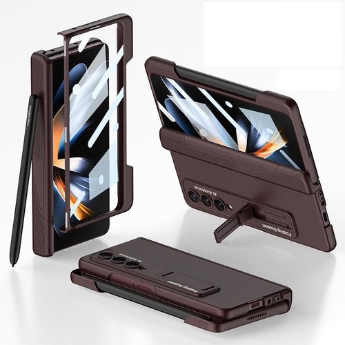 Foldable Phone Case with Magnetic Closure and Pen Slot for Samsung Galaxy z Fold 4 - Compact and Convenient - Wine Red - Main Image