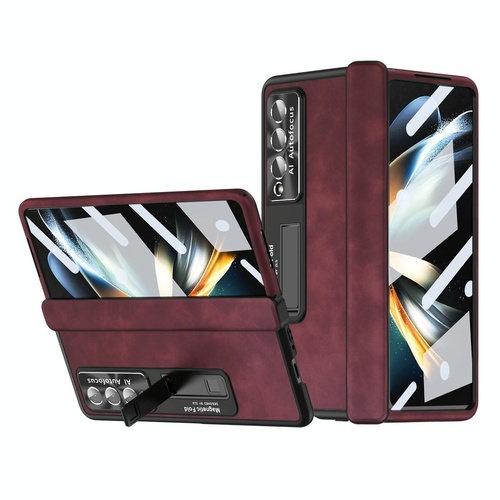 Magnetic Phone Case for Samsung Galaxy z Fold 4 - Napa Pattern - Wine Red - Main Image