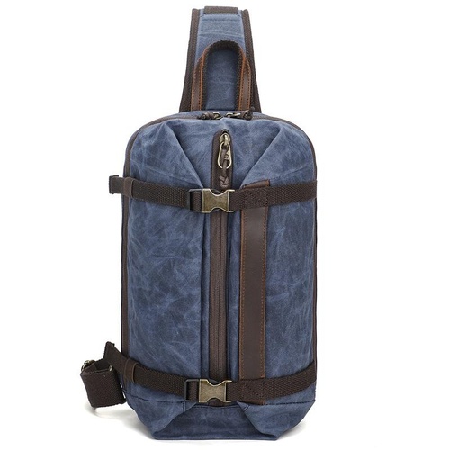 Retro Waxed Canvas Chest Bag Large Capacity Shoulder Crossbody Bag For Men - Blue - Main Image