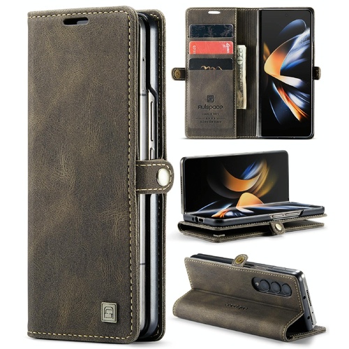 Vintage Rfid Leather Phone Case for Samsung Galaxy z Fold 4 - Coffee - Main Image