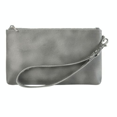 Retro Leather Clutch Bag with Zipper - 6 Inch - Grey - Main Image