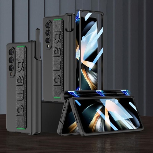 Foldable Phone Case with Magnetic Hinge and Wrist Strap for Samsung Galaxy z Fold 4 - Portable and Secure - Black - Main Image