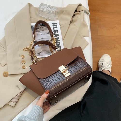 Versatile Vintage Wing Crossbody Bag with Frosted Finish and Chain - Coffee - Main Image