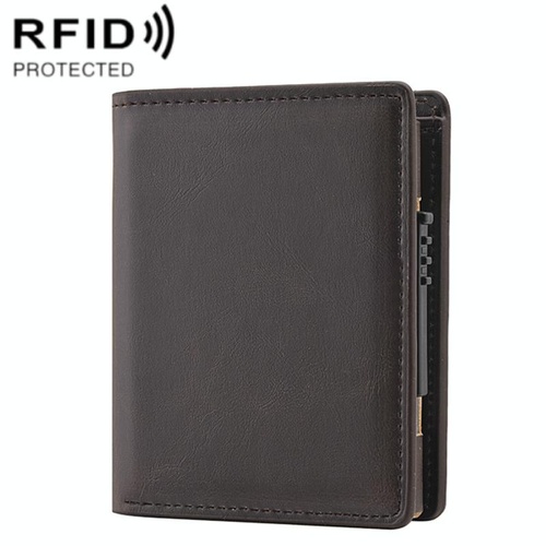 Rfid Blocking Short Wallet with Automatic Pop Up - Dark Brown - Main Image