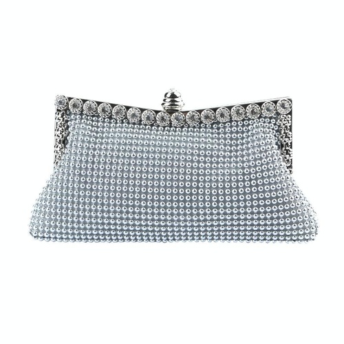Rhinestone Evening Clutch for Ladies - Beaded Banquet Bag - Silver - Main Image