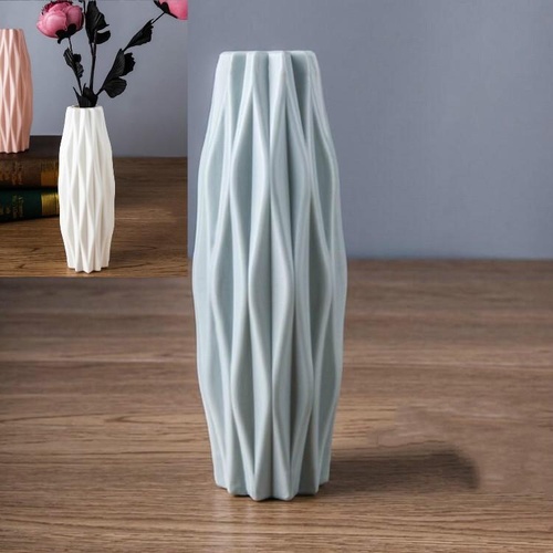 Set of 3 Creative Plastic Camellia Vases for Wet and Dry Decor - Blue - Main Image