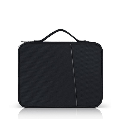 Leather Portable Bag with Cloth Texture - Black - Main Image