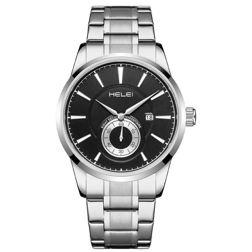 Waterproof Men Quartz Watch with Night Light - H9009b-g - Silver Black - Main Image