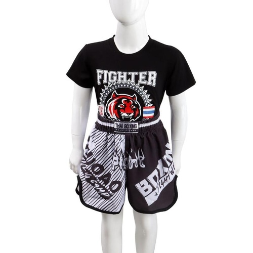 Kids Boxing Set - Sparring Shorts And Tights - Bright Green - Bright Spot Tiger Head - Xl - Main Image