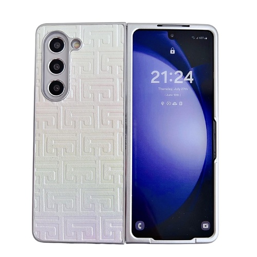 Geometric Gradient Leather Phone Case for Samsung Galaxy z Fold 4 5g - Pearlescent Finish - Silver - Main Image