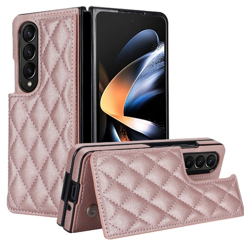 Foldable Full Coverage Double Buckle Pu Phone Case for Samsung Galaxy z Fold 4 - Rose Gold - Main Image