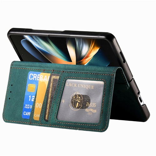 Vintage Magnetic Wallet Case for Samsung Galaxy z Fold 4 - Zipper Closure - Green - Main Image