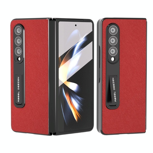 Cross Texture Leather Phone Case with Holder for Samsung Galaxy z Fold 4 5g - Red - Main Image