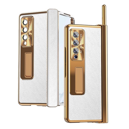 Shockproof Magnetic Litchi Pattern Phone Case for Samsung Galaxy z Fold 4 - Silver Gold - Main Image
