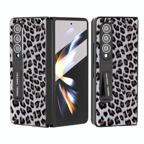 Leopard Print Phone Case with Holder for Samsung Galaxy z Fold 4 / 5g - Silver - Main Image