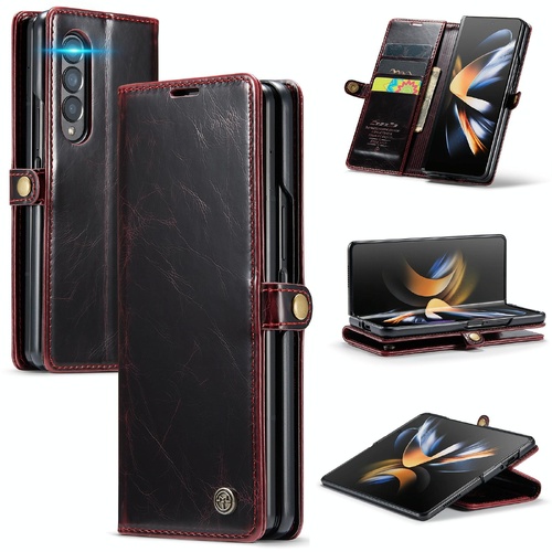 Premium Crazy Horse Leather Phone Case for Samsung Galaxy z Fold 4 - Wine Red - Main Image