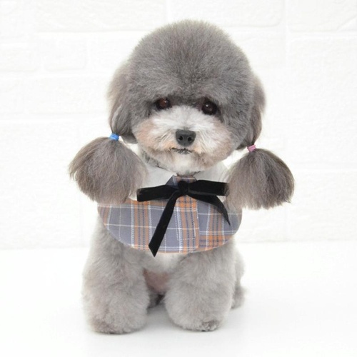 Dog Shawl Small Cloak Pet Bow Ttie Saliva Towel Pet Accessories - Size M - Gray Yellow Grid - Main Image