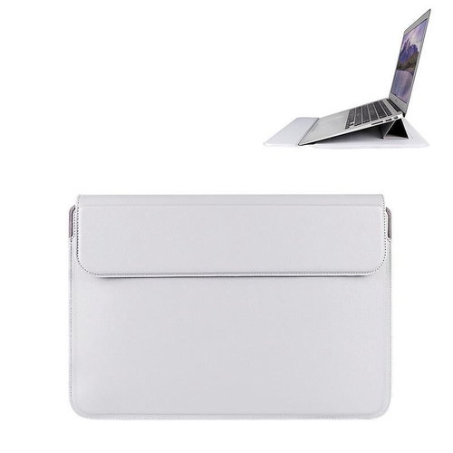 Leather Laptop Liner Bag - 14.1-15.4 Inches with Stand Function - Silver Gray - Main Image