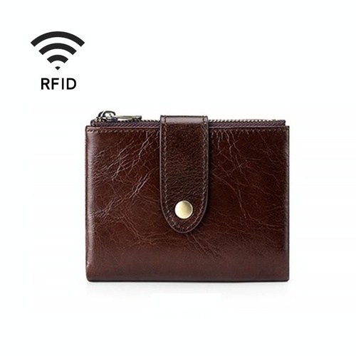 Leather Rfid Wallet with Dual Zippers - Coffee - Main Image