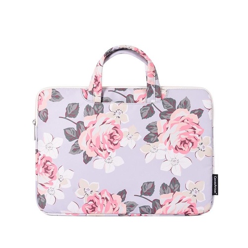 14 Inch Laptop Case Bag with White Rose Pattern and Handle - Grey - Main Image