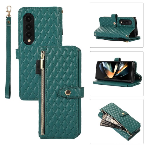 Foldable Diamond Lattice Phone Case for Samsung Galaxy z Fold 4 - Dark Green - Main Image