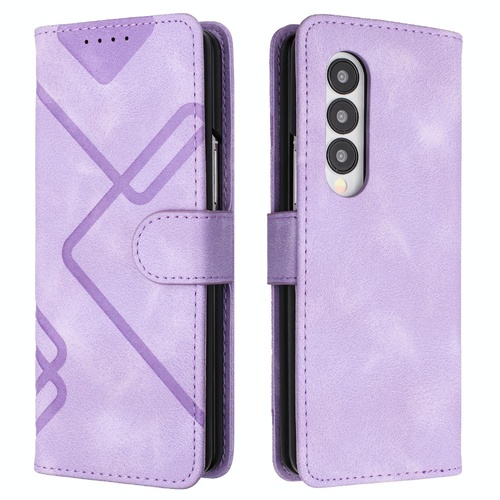 Smooth Leather Phone Case for Samsung Galaxy z Fold 4 - Line Pattern - Light Purple - Main Image