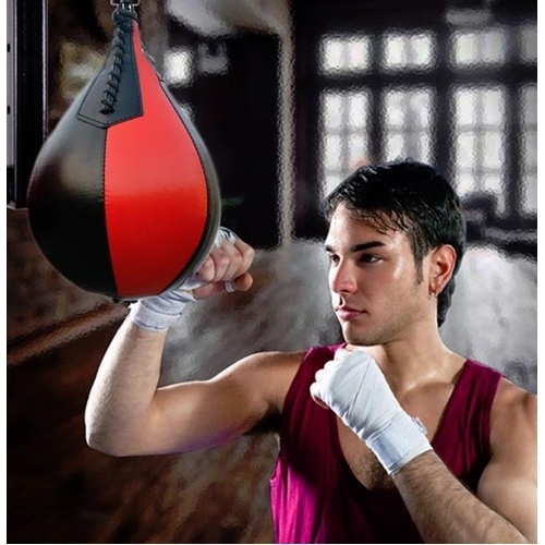 Adult Hanging Speed Ball For Boxing Fitness - Free Punching Bag - Pear Shape Red & Black - Main Image