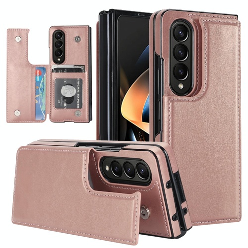 Foldable Phone Case with Double Buckle Card Slot for Samsung Galaxy z Fold4 - Rose Gold - Main Image