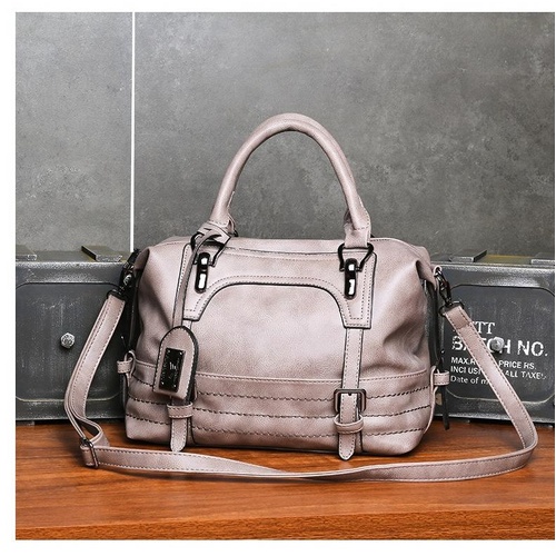 Soft Faced Casual Handbag - Large Diagonal Shoulder Bag - Grey - Main Image