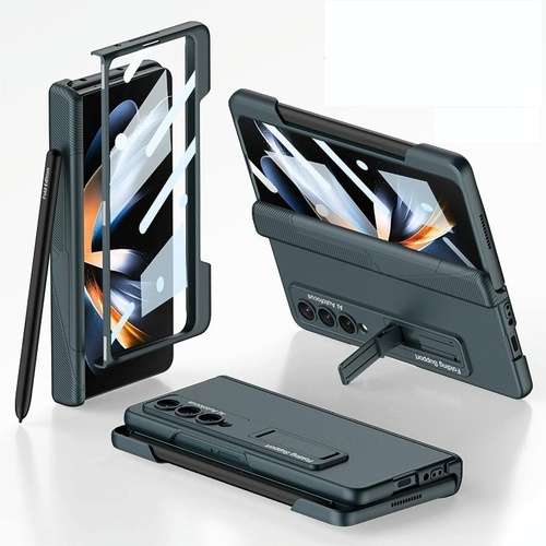 Foldable Phone Case with Magnetic Closure and Pen Slot for Samsung Galaxy z Fold 4 - Compact and Convenient - Green - Main Image