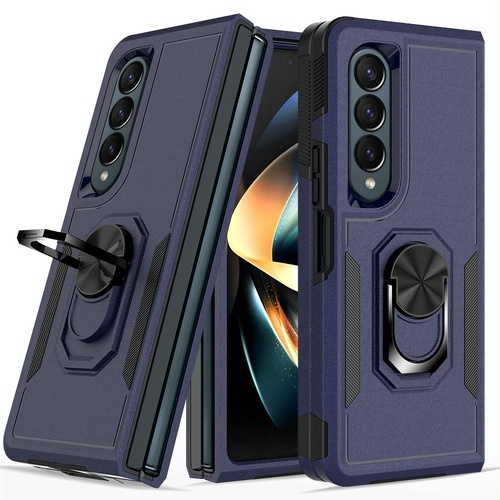Galaxy z Fold 4 Tpu Shockproof Case with Ring - 2 in 1 Design - Dark Blue - Main Image