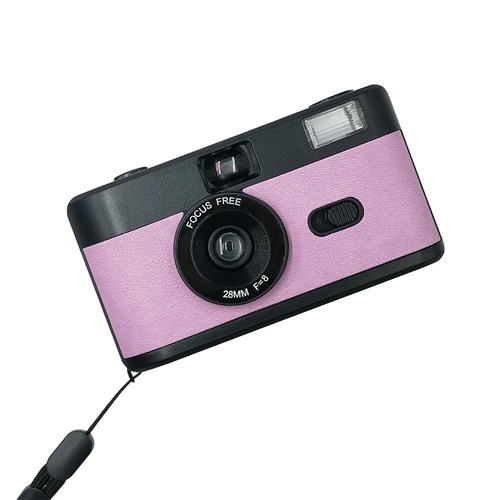 Retro Manual Reusable Film Camera for Kids - no Film - Black + Pink Purple - Main Image
