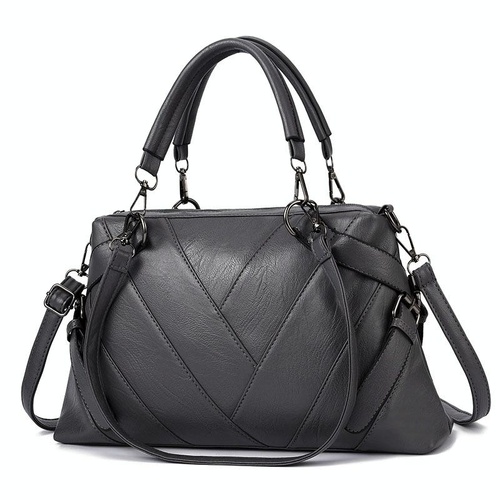 Soft Leather Geometric Handbag - Colourblock - Dark Gray - Main Image