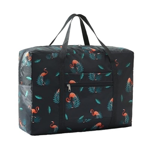 Waterproof Foldable Travel Bag - Compact & Durable - Black Flamingo - Main Image