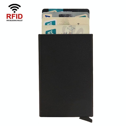 Metal Rfid Card Holder Wallet - Compact Design - Black - Main Image