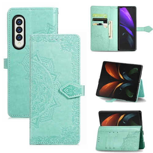 Embossed Mandala Leather Phone Case for Samsung Galaxy z Fold 4 - Green - Main Image